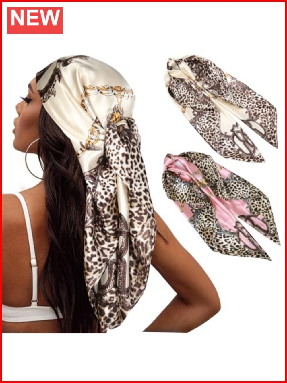 2 Pack 35" Square Satin Scarf Silk Hair Scarf for Women Head Wrap